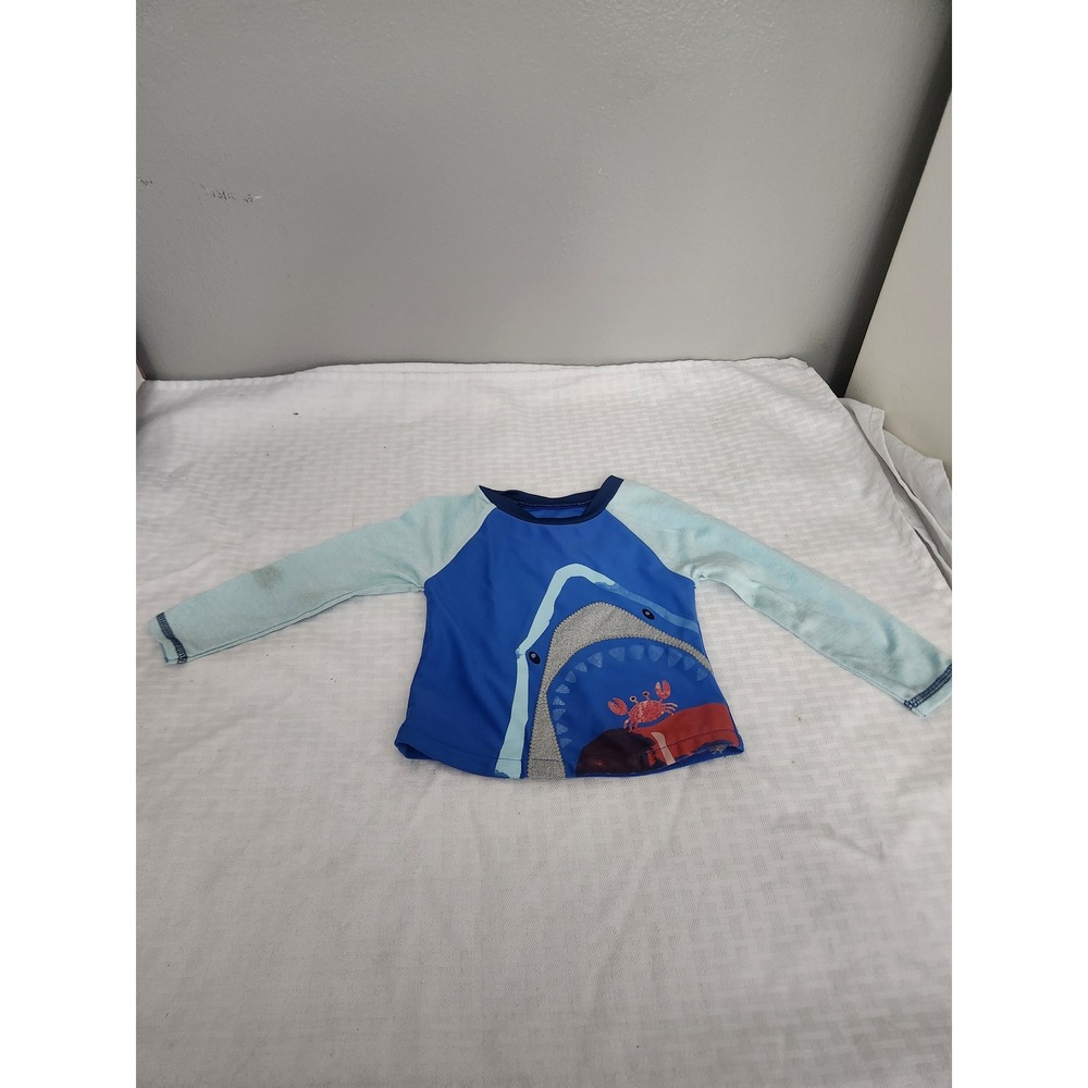 Mud Pie Baby Boy Shark Rash Guard Swim Shirt Blue Long Sleeve 6-9 Months